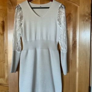 Super Cute Lace Sleeve Sweater Dress
